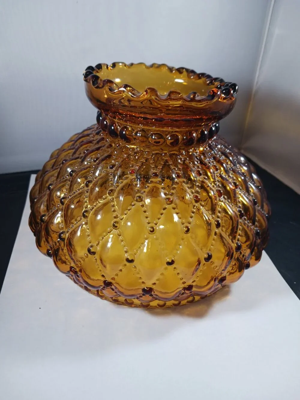 Vintage Kerosene Oil Lamp 6.5in Amberina Ruffle Lamp Shade